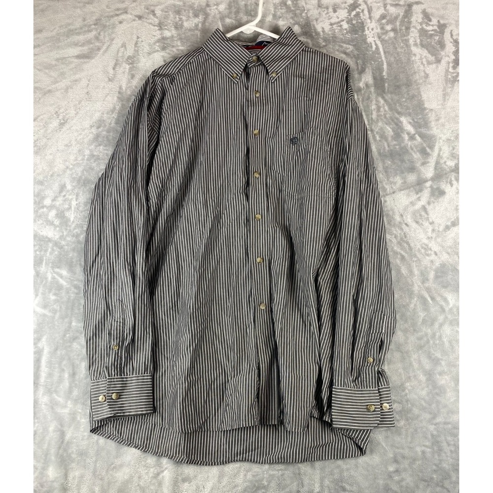 Wrangler Cowboy Shirt‎ Men's large black Striped Western Rodeo George Strait